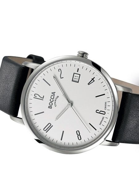 Boccia Mens Quartz Dress Watch with 40mm Titanium Case, Sapphire Crystal and Leather Strap #3557-01