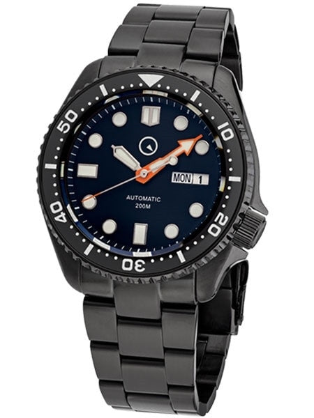 Islander Black Dial Automatic Dive Watch with DLC Case and Bracelet, AR Sapphire Crystal, and Luminous Ceramic Bezel Insert #ISL-34
