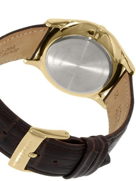 Citizen Thin Goldtone Dress Watch with Three Sub-Dials and a Leather Strap #AG8353-05A