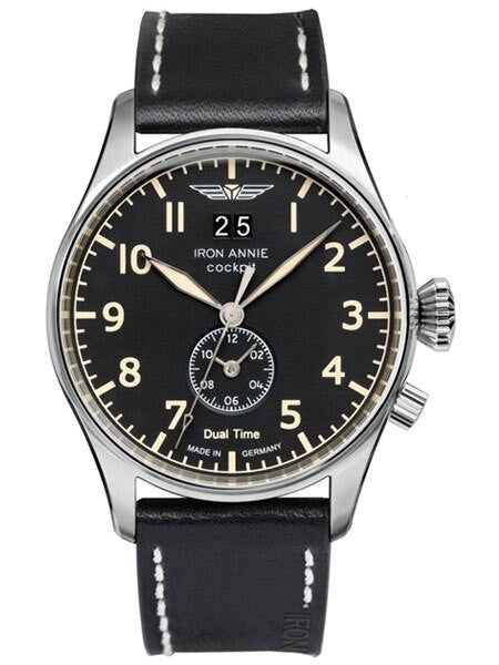 Iron Annie Big Date, Dual Time Pilot Watch with Two Crowns #5140-2