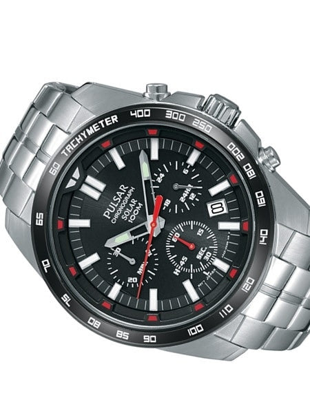 Pulsar Solar Quartz Chronograph Watch with Stopwatch and 24-Hour Sub-Dial #PZ5005