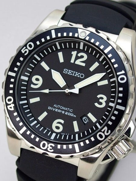 Seiko Automatic Black Dial 44mm Dive Watch with Rubber Dive Strap #SRP043K2