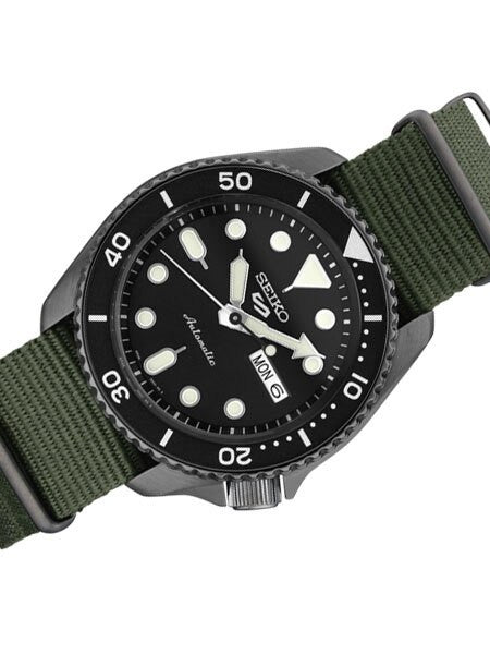 Seiko 5 Sports 24-Jewel Automatic Watch with Textured Black Dial and Nylon Strap #SRPD91
