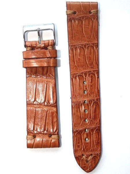 Handmade Italian Vintage Style Tan Center Cut Crocodile, Tacking-Stitching #GR-VIN03