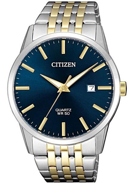 Citizen Quartz Two-Tone Dress Watch with Vibrant Blue Dial and SS Bracelet #BI5006-81L