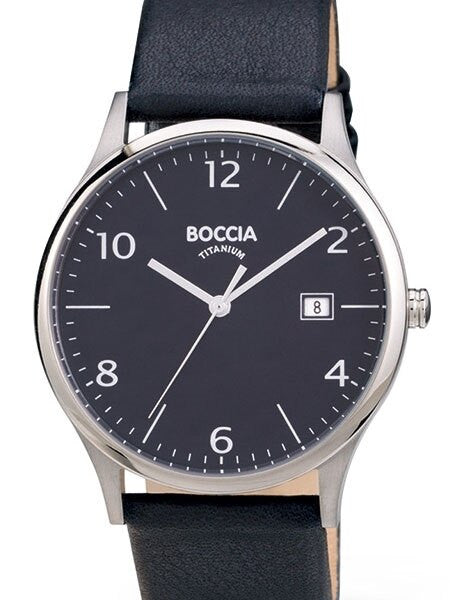 Boccia Mens Thin Quartz Dress Watch with 40mm Titanium Case and Leather Strap #3585-03