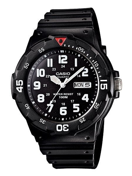Casio Black Resin Quartz Analog Diver-Style Watch with Rotating Bezel #MRW-200H-1B