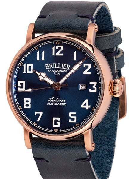Brillier Blue 43mm Airborne Automatic Watch with Horween Leather Strap #BR-19