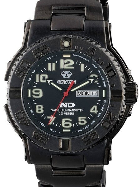 Reactor Trident 200 Meter Dive Watch with Never Dark Illumination, Black SS Case #59501