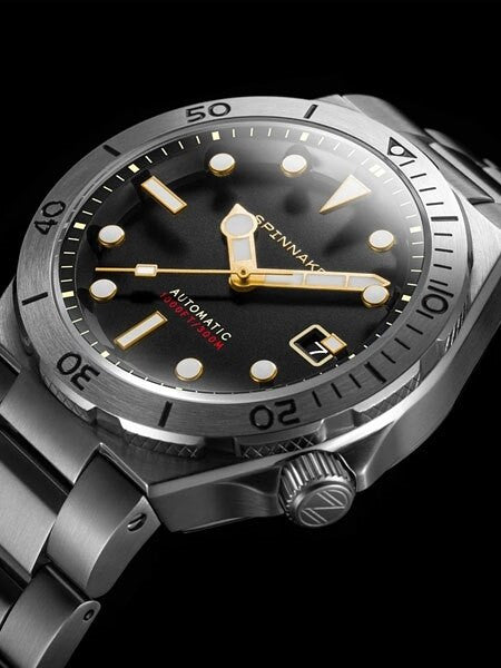 Spinnaker Boettger 300 Meter Hi-Beat Automatic Dive Watch with Stainless Steel Unique Black Dial #SP-5083-11