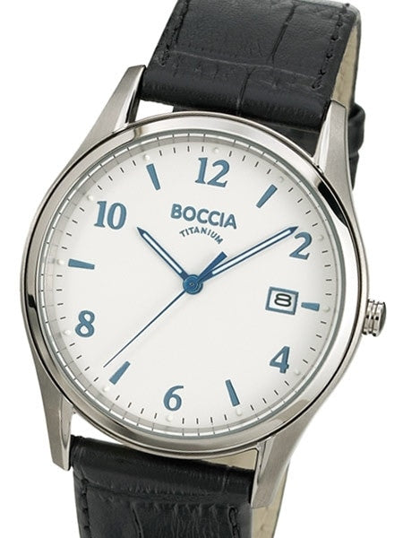 Boccia Mens Quartz Dress Watch with 39mm Titanium Case and Black Leather Strap #3562-01