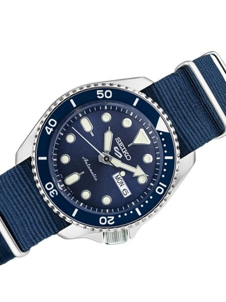 Seiko 5 Sports 24-Jewel Automatic Watch with Blue Dial and Nylon Strap #SRPD87