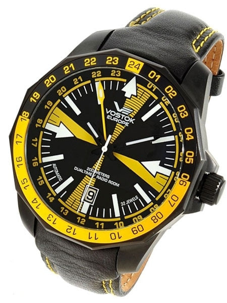 Vostok-Europe Radio Room, Dual Time Automatic Watch with Black-Yellow Dial #2254190