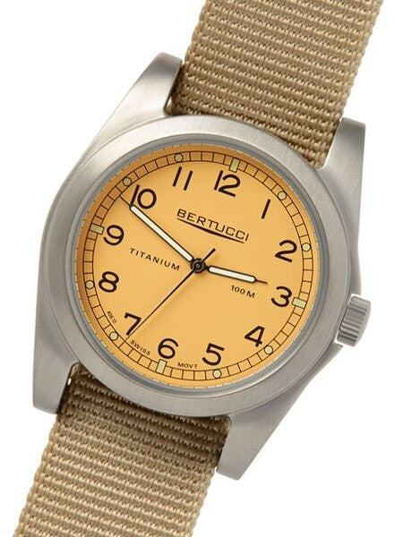 Bertucci A-3T Vintage 42 Titanium Watch with Khaki Nylon Strap #13306