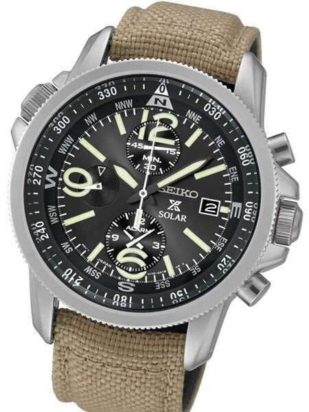 Seiko Prospex Solar Powered Chronograph with 60-Minute Stopwatch and Alarm #SSC293