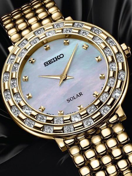 Seiko Tressia Solar Dress Watch with with 36 Diamonds, Mother of Pearl Dial #SUP374