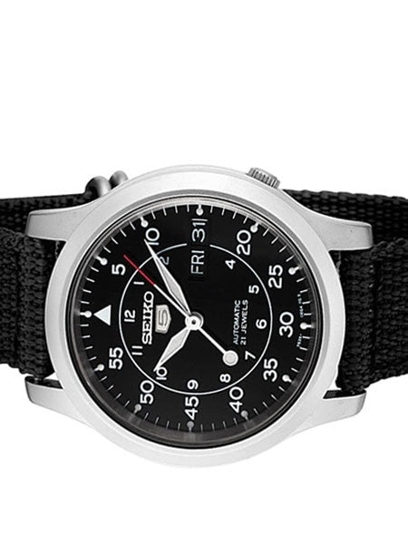 Seiko 5 Military Black Dial Automatic Watch with Back Canvas Strap