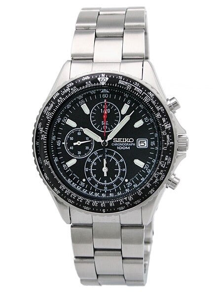 Seiko Flightmaster Quartz Chronograph with Rotating Slide Rule Bezel, 12 Hour Totalizer #SND253