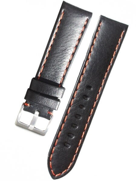 Toscana PANERAI Style Black Italian Leather Strap with Orange Contrasting Stitching #LBV-98230-54
