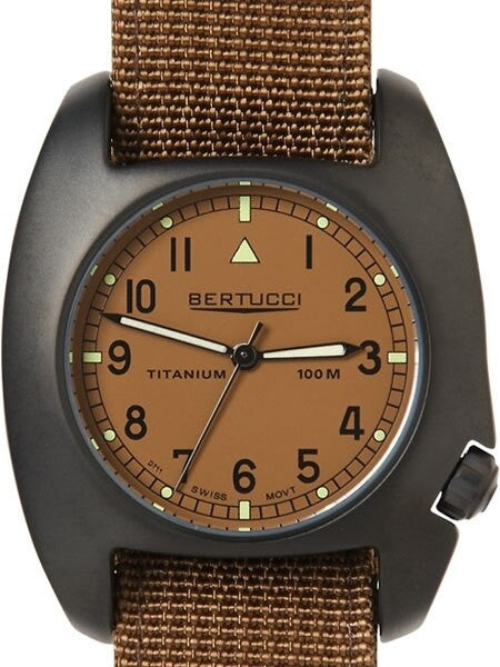 Bertucci D-1T Black Titanium Field Watch with Brown Nylon Strap #17010