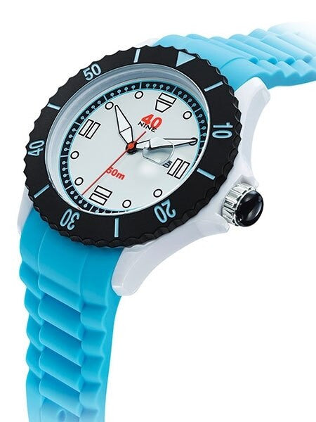 40Nine White Plastic 45mm Case with Blue Silicone Rubber Strap #40NINE02-BLUE40