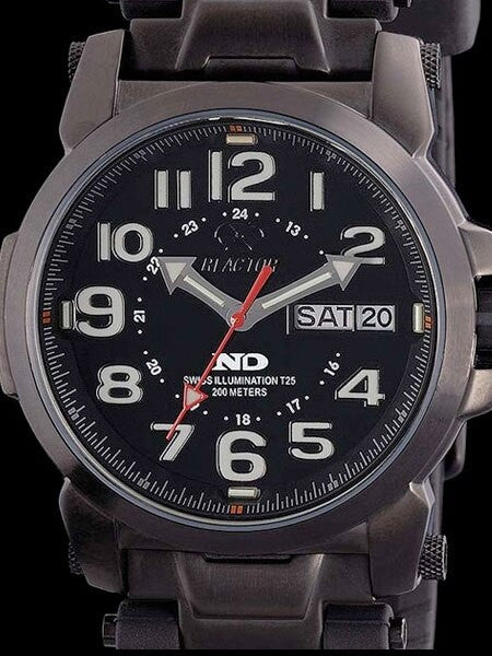 Reactor Atom Watch with Never Dark Illumination, Black Nitride Stainless Steel Case and Rubber Strap #68891