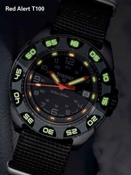 Traser Red Alert T100 Watch with Sapphire Crystal and Black Strap #106469