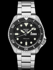 Seiko 5 Sports 24-Jewel Automatic Watch with Black Dial and SS Bracelet #SRPD55