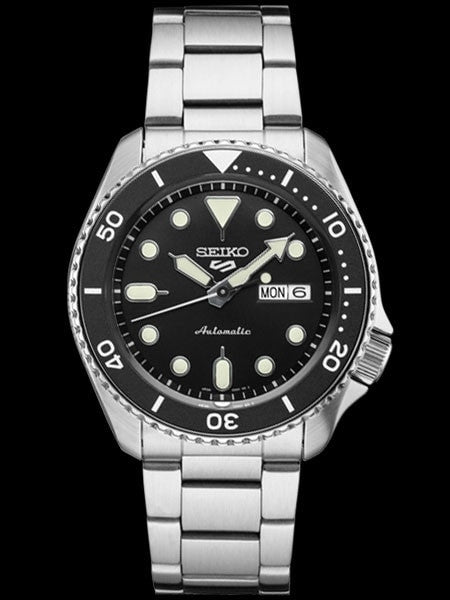 Seiko 5 Sports 24-Jewel Automatic Watch with Black Dial and SS Bracelet #SRPD55