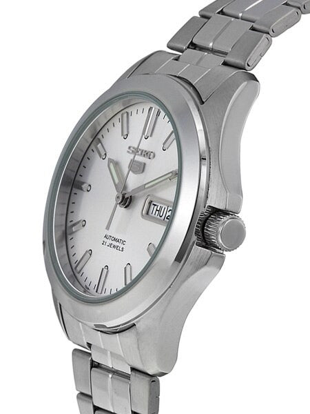 Seiko 5 Automatic Silver-White Dial Watch with Stainless Steel Bracelet #SNKK87