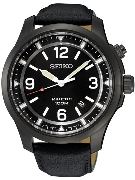 Seiko Kinetic Black Ion-Plated 43.5mm Field Watch with Power