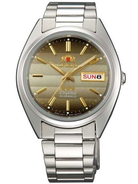 Orient Automatic Watch with Louver-like Brown Dial, Day-Date and SS Bracelet #AB00007U