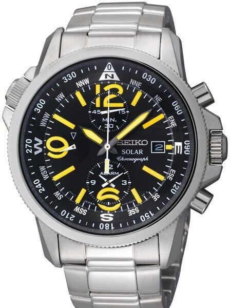 Seiko Solar Quartz Chronograph with Stop-Watch and Alarm Sub-Dial