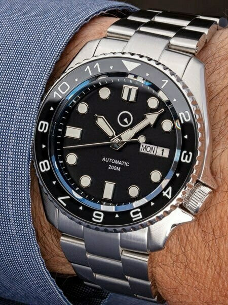 Scratch and Dent - Islander Automatic Dive Watch w AR Sapphire Crystal, Dual-Time Luminous Ceramic Bezel Insert #ISL-01