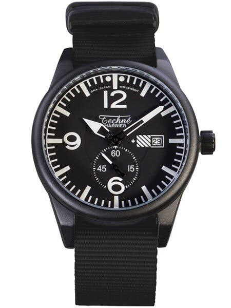 Techne Harrier Aviator Quartz Watch with 41mm Black Aluminum Case  #386.123