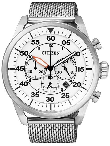 Citizen Eco-drive Chronograph Watch with Stainless Steel Mesh Bracelet #CA4210-59A