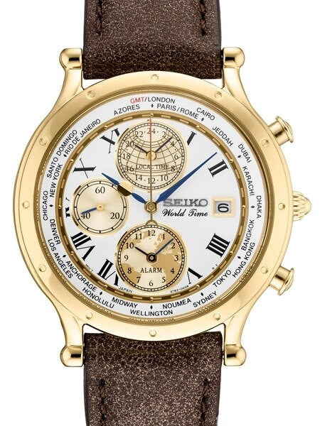 セイコー Age of Discovery ワールドタイム30年記念限定版 Seiko limited edition, world time alarm watch with 40mm Goldtone