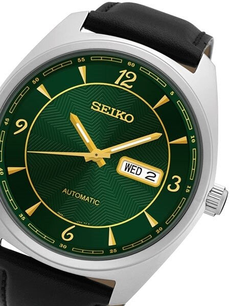 Seiko Recraft Series Automatic Watch with 43.5mm Case, Black Leather Strap #SNKN69