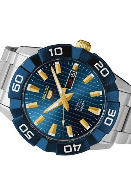 Seiko 45mm Sports 5 Automatic 24-Jewel Watch with Pinstriped Blue Dial #SRPA53K1