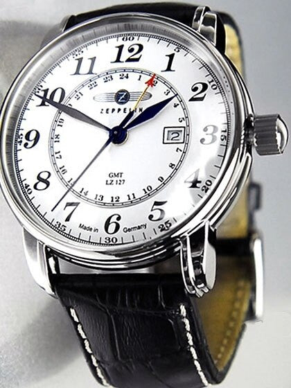 Graf Zeppelin Dual Time, GMT Watch with Red Tipped 24-hr Hand. #7642-1