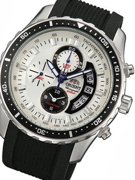 Orient Cayenne Sport Diver Chronograph Watch with Open Date Window and Tachymeter #TT0Q003W