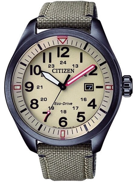 Citizen Military Watch Eco-Drive Beige Dial with Matching Nylon Strap #AW5005-12X