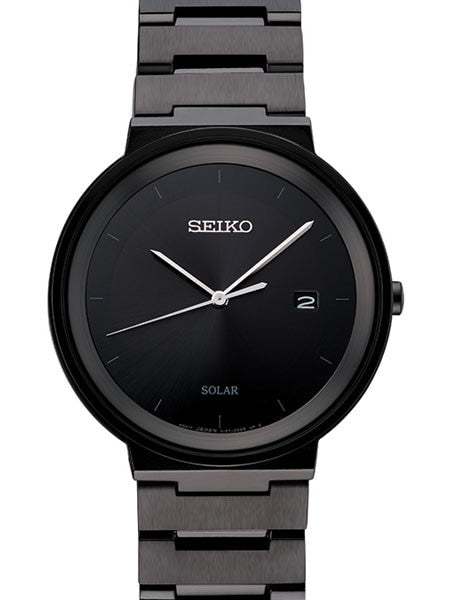 Seiko Sleek Solar Watch with 40mm Black Ion Stainless Steel Case #SNE481