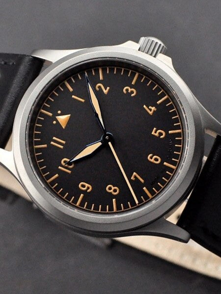 DIEVAS German Made Black Vintage Flieger Watch with Sapphire Crystal and Steel Case