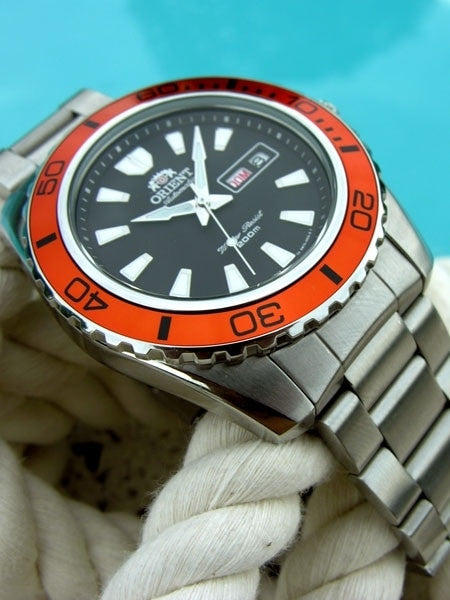 Orient XL 21-Jewel Automatic Dive Watch with Orange Bezel #CEM75004B