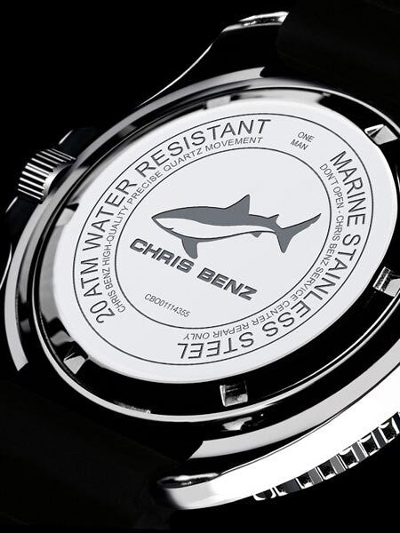 Chris Benz 200 meter Quartz Dive watch with Sapphire Crystal #CB0-S-KB-SW