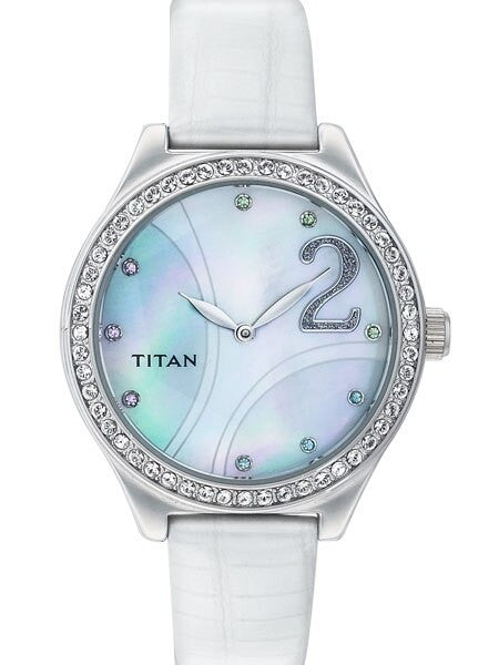 Titan Ladies Raga, Blue MOP Dial Quartz Watch with Swarovski Crystal Bezel #9744SL03