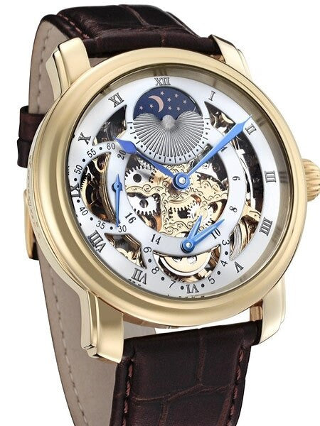 Rougois Dual Time Zone Skeleton Automatic Watch with Day/Night Moonphase #RG305G