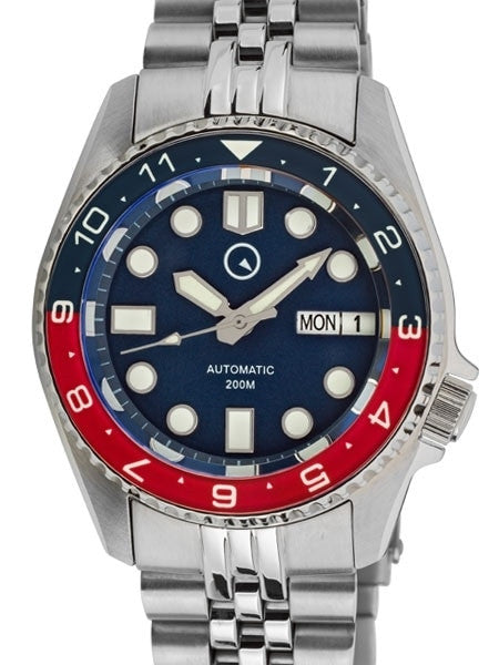 Islander 38mm Automatic Dual-Time Watch with Solid-Link Bracelet, AR Sapphire Crystal, and Luminous Sapphire Bezel Insert #ISL-51