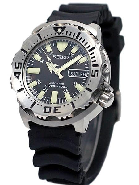 Seiko Black 'Monster' Automatic Dive Watch with Rubber Dive Strap